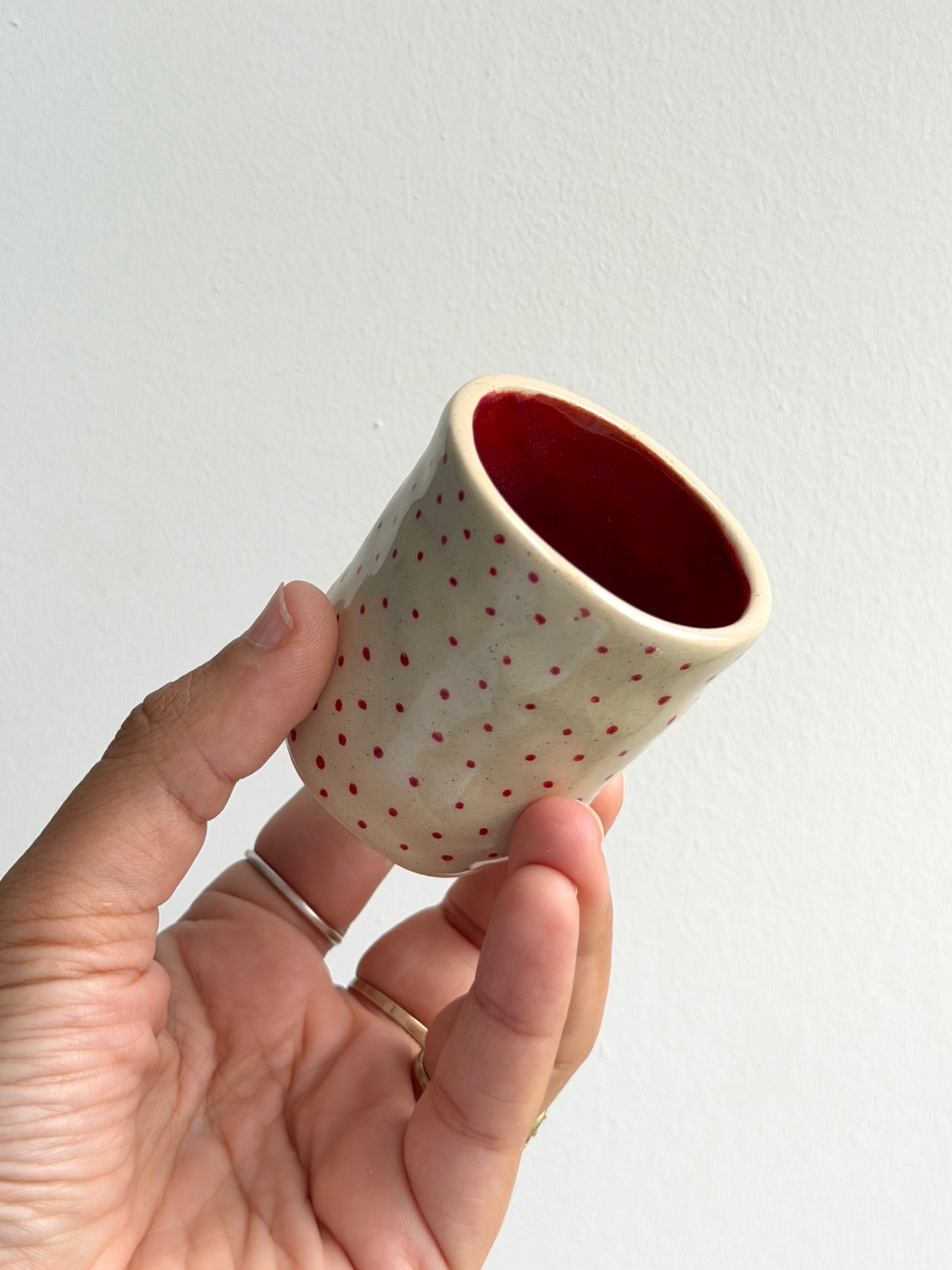 Red polka dot espresso cup