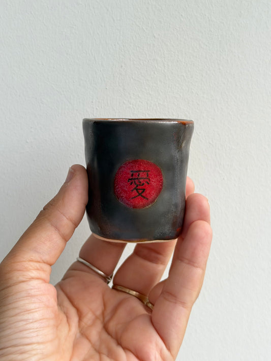 Espresso cup glaze test (Japanese word for love) 3