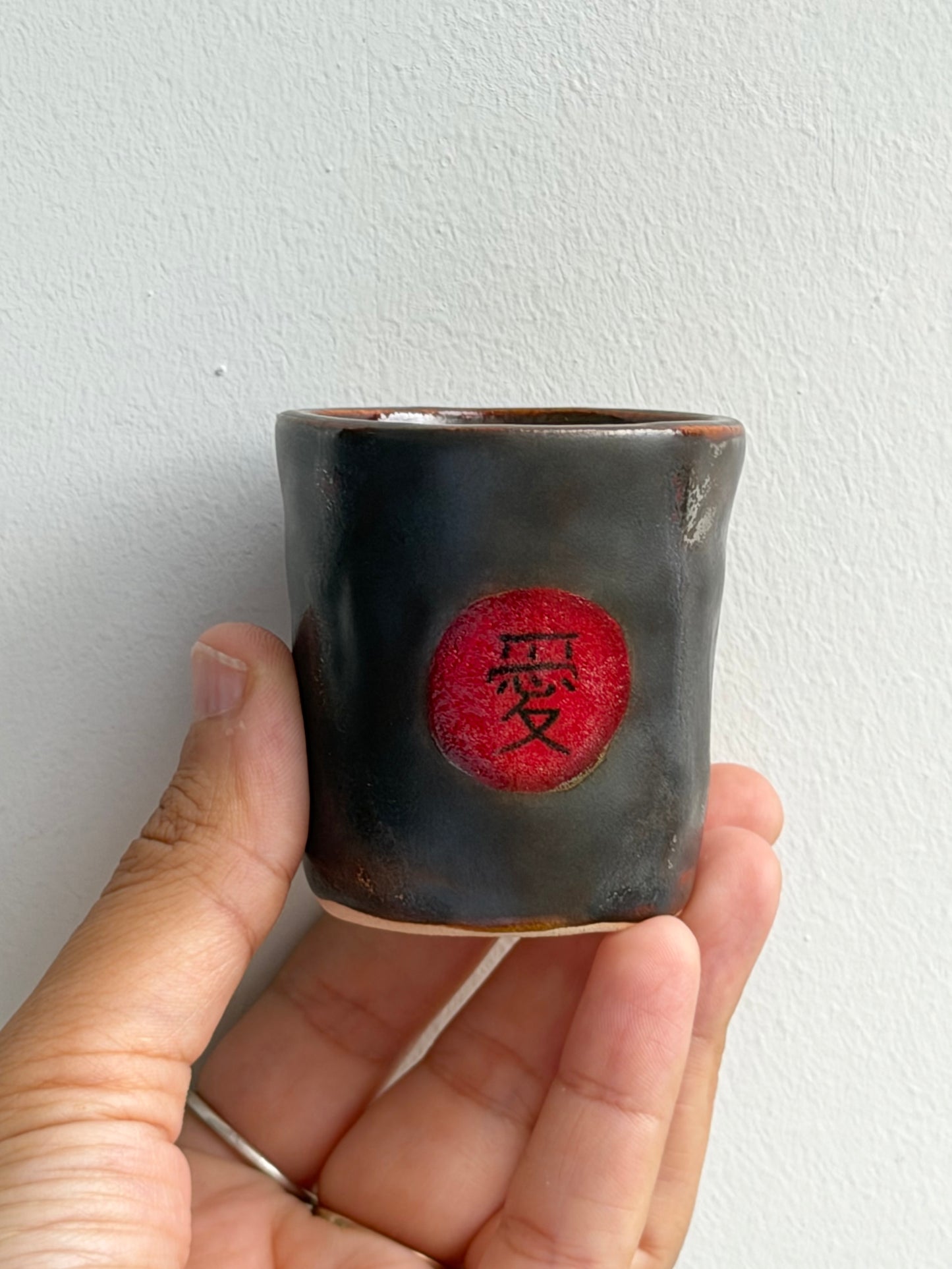 Espresso cup glaze test (Japanese word for love) 3